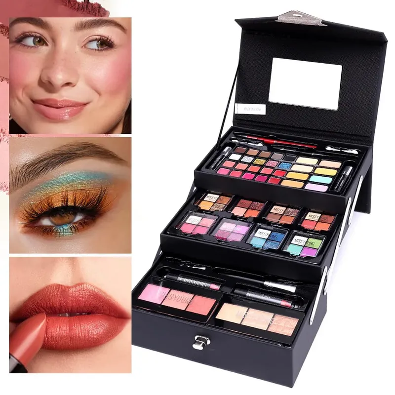 Set Hadiah Solek untuk Wanita Kit Penuh Semua dalam Satu Solek Serbuk Kening Gincu Lip Gloss Berus Shimmer Glitter Eye Shadow Palet — image 7