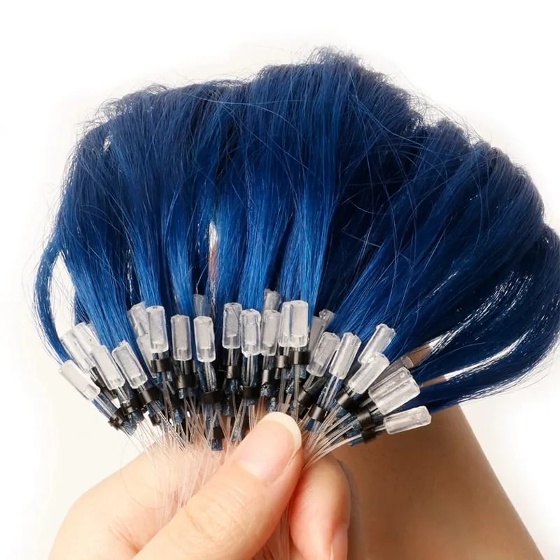Colored Micro Link Hair Extensions Human Hair No Glue Virgin Human Hair for Women Girls 50 Strands Colorful 30G Gray — image 9