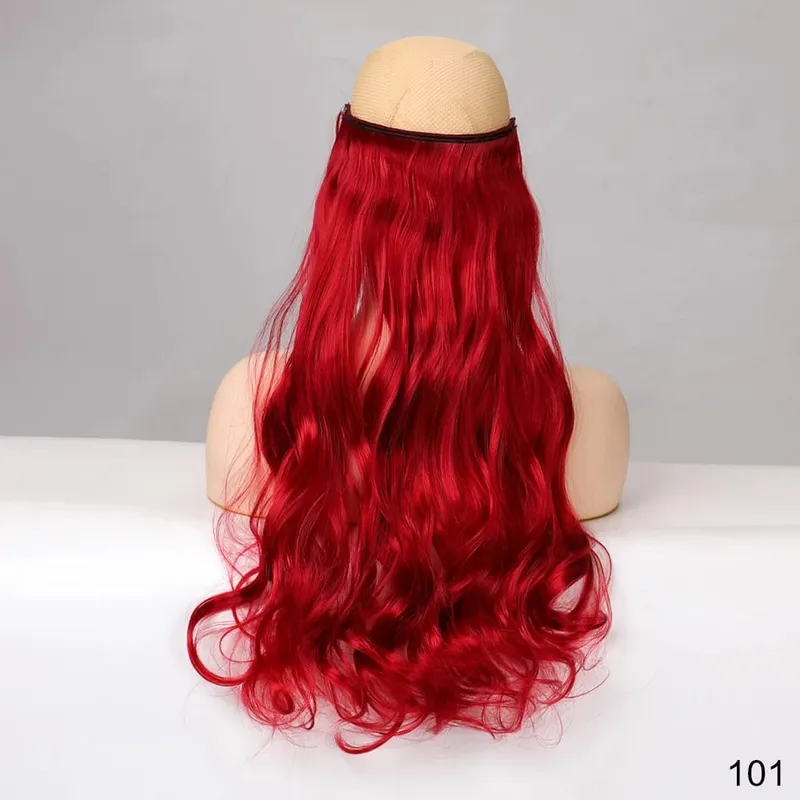 32' Invisible Wire Hair Extensions Curly Black No Clip One Piece Synthetic Hair Piece for Women Natural Long Heat Resistant — image 9