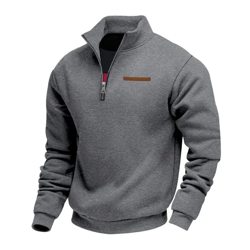 American autumn and winter heavy fleece long-sleeved men's sweater half zipper loose stand-up collar pullover men's sweater — image 32