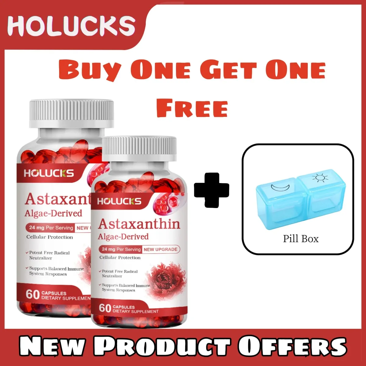 Buy 1 Get 1 Free! Astaxanthin 24mg Supplement for Skin & Eye Health Anti-Aging & UV Defense Reduces Eye Fatigue Non-GMO — image 2