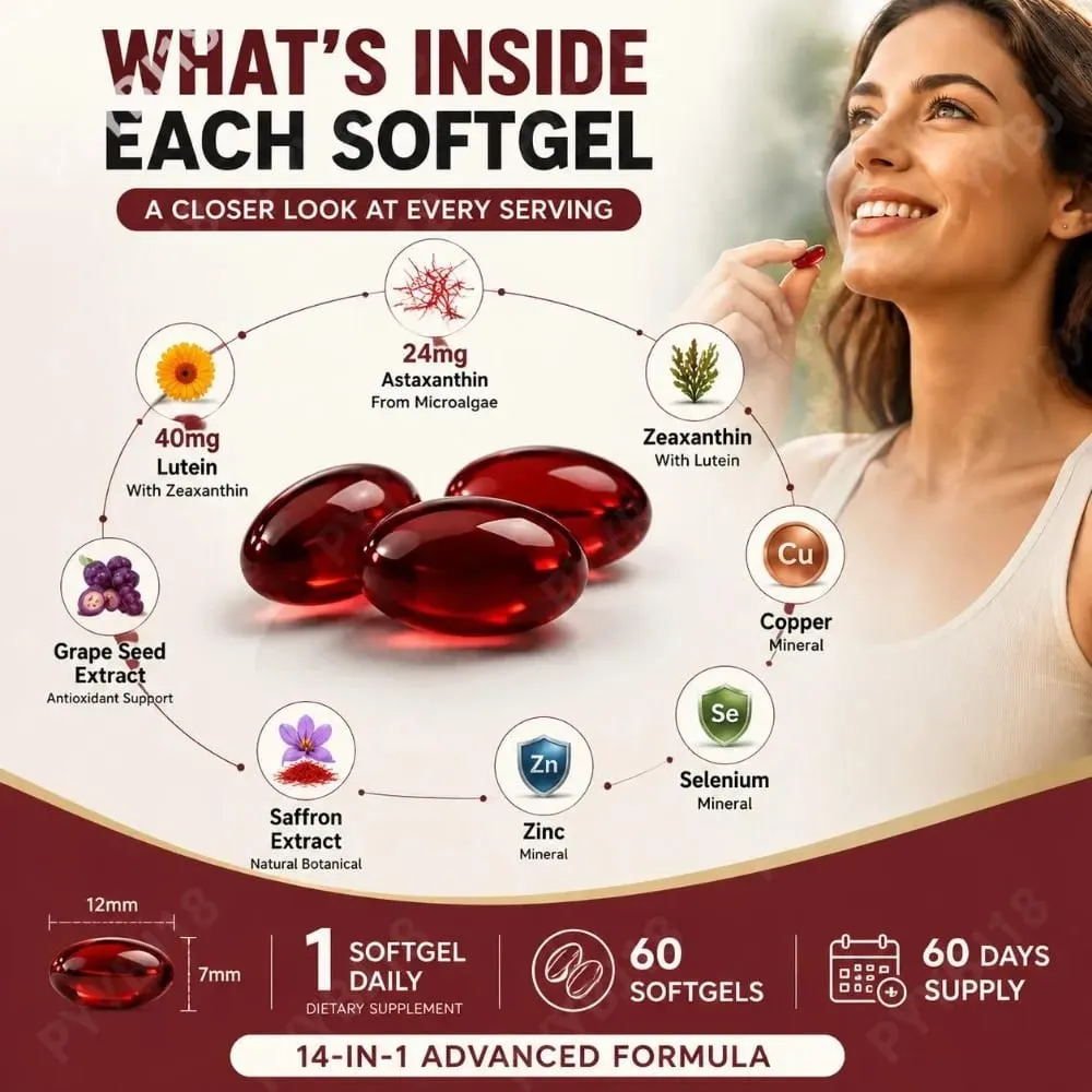 Triple Strength Eye Supplement Lutein Astaxanthin Zeaxanthin Vision Support for Screen Glare & Digital Eye Strain 60 Softgels — image 5