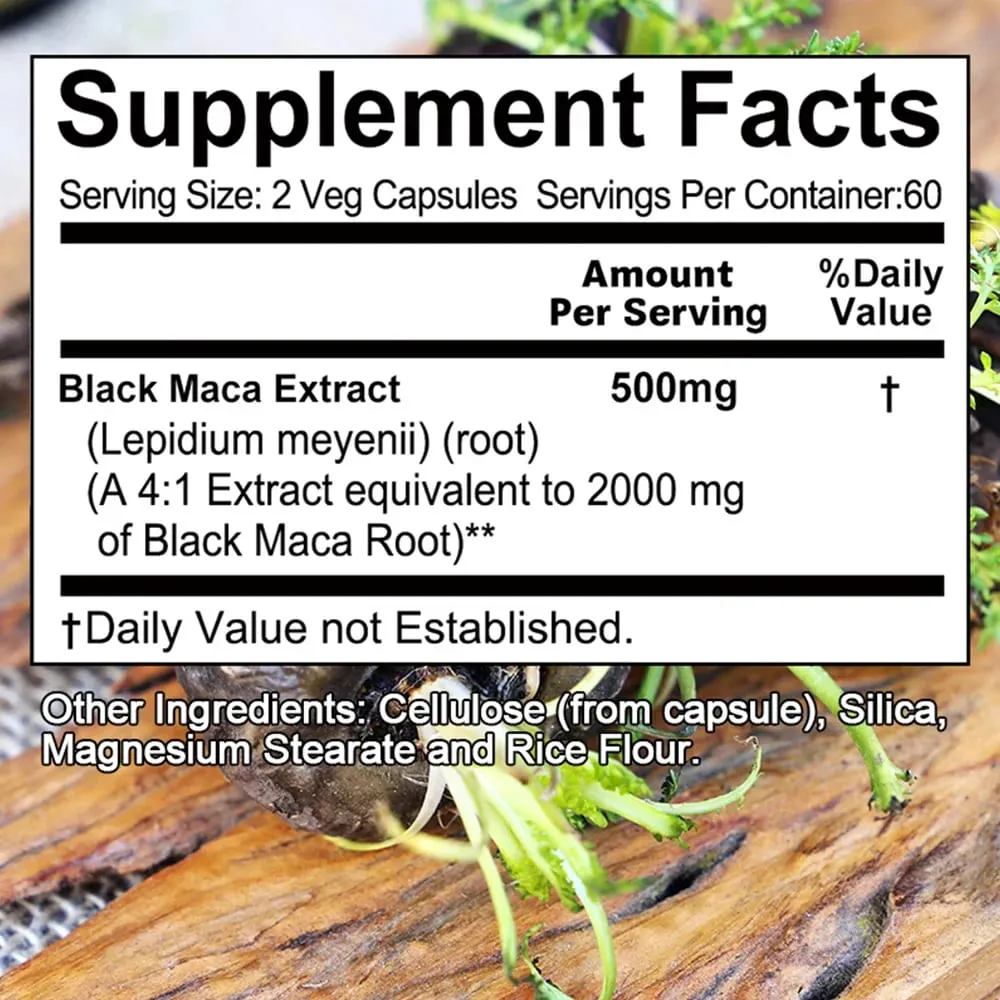 Black Maca Capsules 20000mg - Supports Brain Function Promotes Muscle Growth & Recovery Super Absorption Improve Vitality — image 2