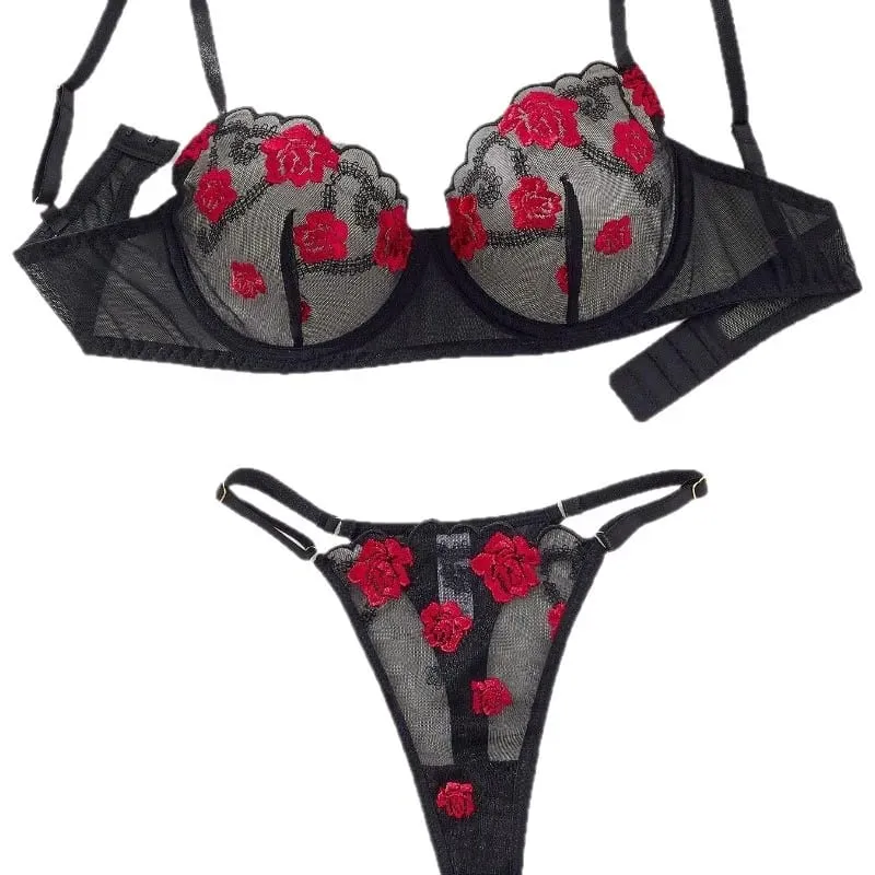 Ladies Vest Style Embroidered Lingerie Set Comfort Breathable Support Bra Underwear 2‑Piece Set For Daily Wear — image 1