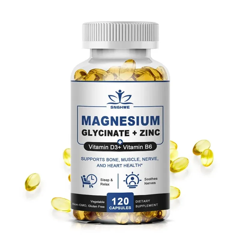 Magnesium & zinkkapslar för muskelled benenzym & hjärthälsa Vila & avkoppling Magnesiumglycinattillskott — image 1