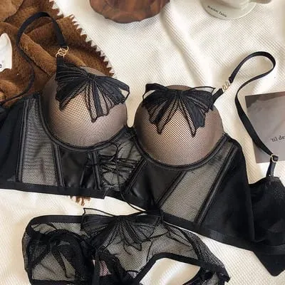 Bowknot Gauze Perspective Sexy Push Up Underwear Set Thick Small Bra Briefs Panties Lengthen Adjustable Intimates Belt — image 8