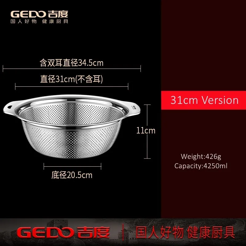 Certificação LFGB 304 Bacia de drenagem de lavagem de cozinha em aço inoxidável 23cm ~ 31cm de diâmetro Coador com furos pequenos densos — image 13