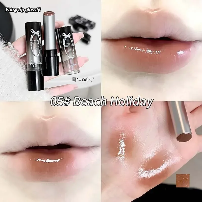 Pink Crystal Mirror Glass Solid Lip Gloss Round Tube Water Light Lipstick Clear Jelly Lip Glaze Nude Brown Moisturizing Lip Tint — image 14