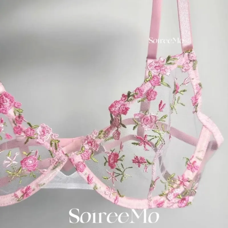 French Sheer Floral Lingerie Set Ultra Thin Sexy See Through Bralette with Soft Underwire & Women Large Bust Support S-XL MOYISU — image 9