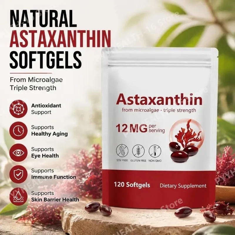 Astaxanthin Softgels 12 Mg From Microalgae Triple Strength Antioxidant Support for Skin Aging Eye Health 120 Softgels — image 1