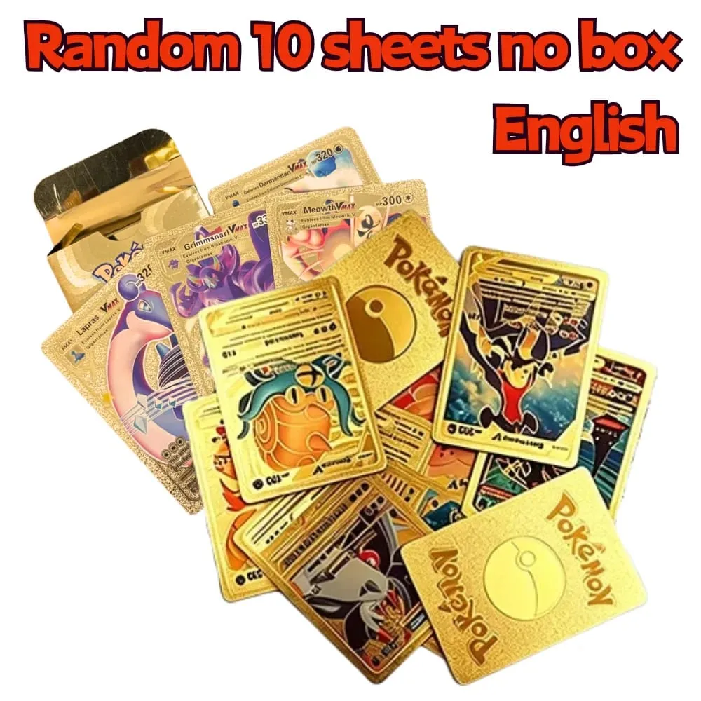 English 10-55Pcs Pokémon Gold Foil Cards Golden Letters English Game Card Charizard Vmax Gx Series Gift — image 10
