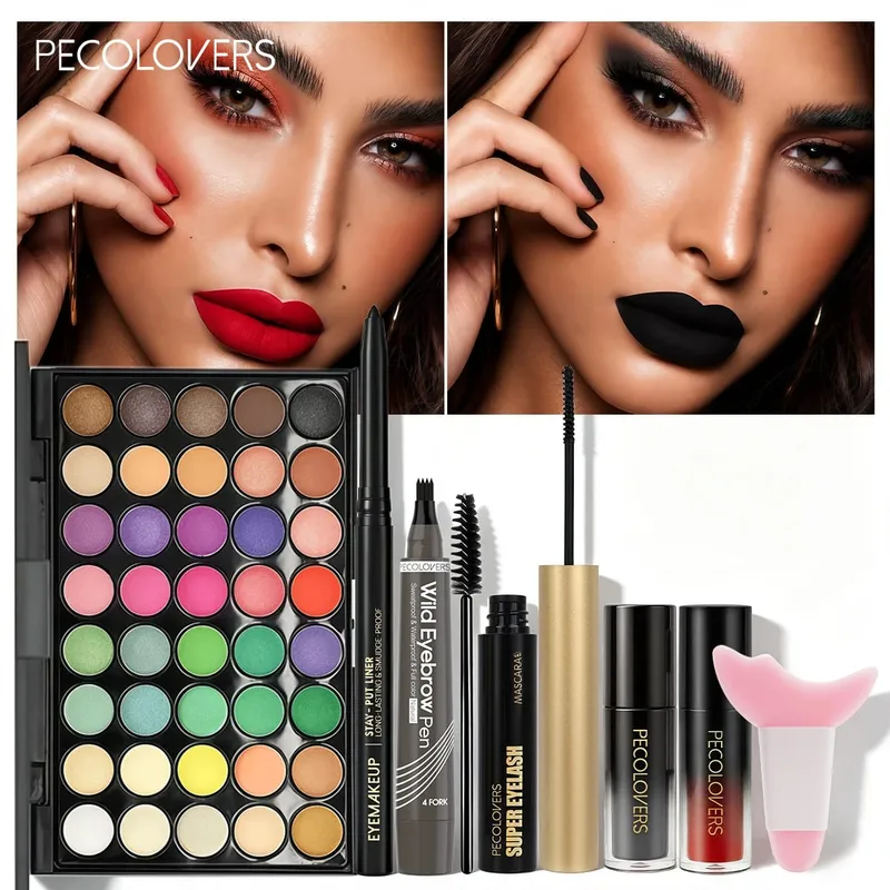 8 stk. Makeup Kit alt-i-én kosmetisk sæt til fuld ansigt med flerfarvet øjenskyggepalet Eyeliner Øjenbrynspen Mascara Lipgloss — image 2