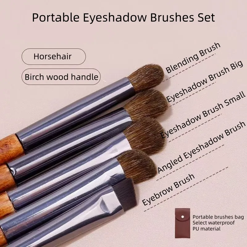 5pcs Horse Hair Eyeshadow Makeup Brushes Set with Bag Eyebrow Eye Shadow Blending Brushes Make up Brush Animal Hair Makeup Tools — image 4