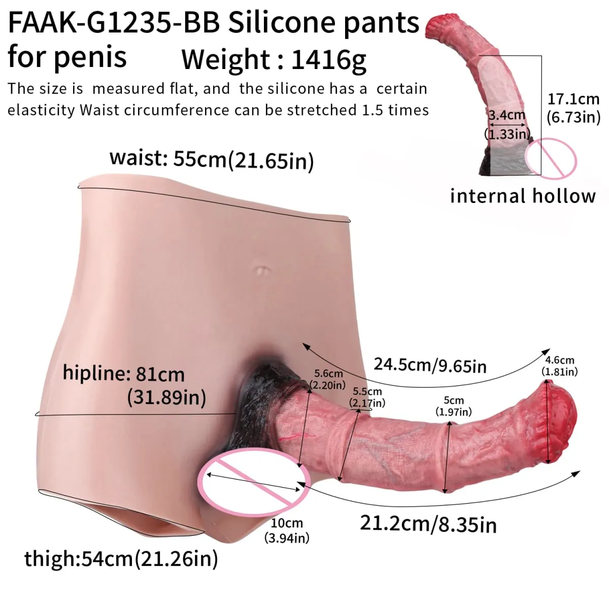 9.65‘’ Large Penis Sleeve насадка на член Pants 18+ Men Sex Toy Wearable Soft Realistic Hollow Dildo Panties Adult Supplies — image 2