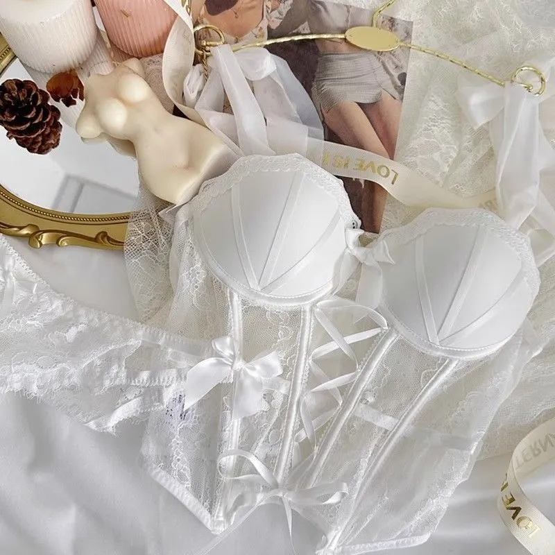 Japan Sexy Lingerie Set Lolita Kawaii Pink White Laced Up Adult Cosplay Women Bra Underwear Set Girl Sleepwear Clothing — image 5
