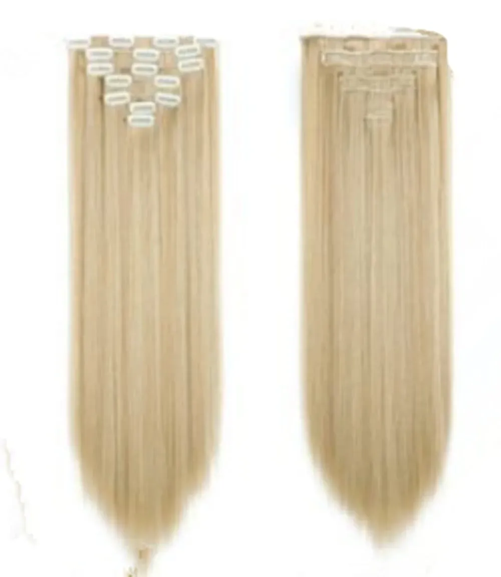 7Pcs 16 Clips Clip In Hair Extensions 150g Long Straight Synthetic Hair Pieces For Women Natural Black Brown Highlight Blonde — image 11
