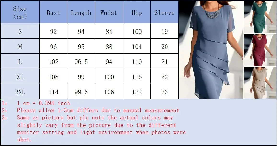 Women's Party Dress Chiffon Short Sleeve Round Neck Layered Asymmetrical Hem Formal Cocktail Dress — image 7