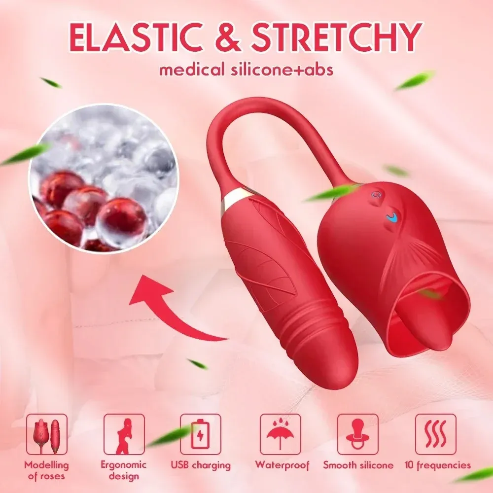 Rose Licking Vibrator for Women Telescopic Dildo Powerful Thrusting Vagin Massager Tongue Clitoris Stimulation Adult Sex Toys — image 5