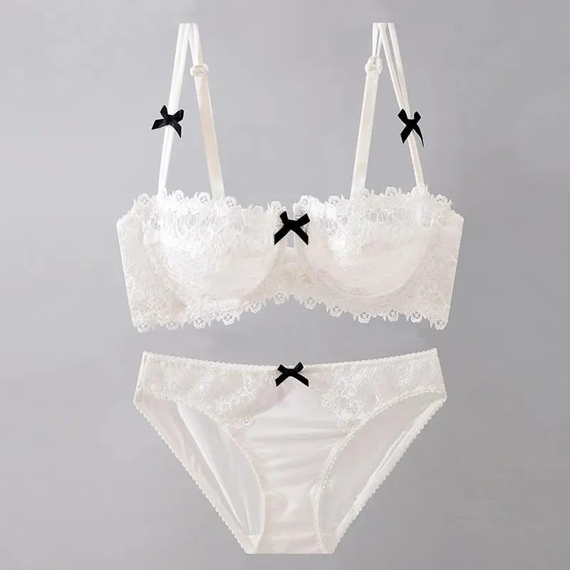New Arrival Sweet Spicy Lace Lingerie Set Ultra Thin Half Cup Push Up Bra Soft Underwire Anti Sag Comfortable Women Wear — image 11