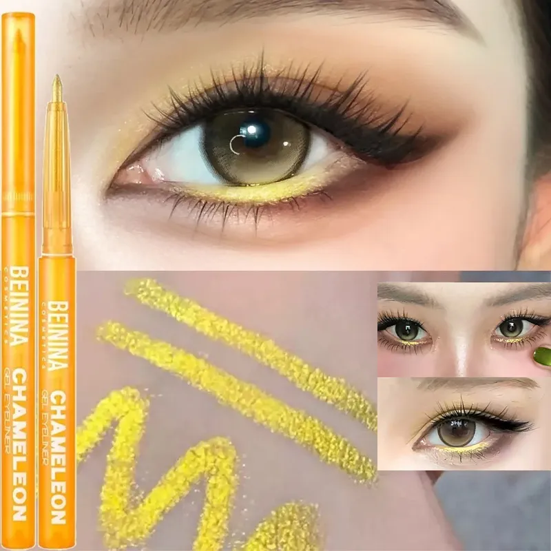 Shiny Chameleon Yellow Eyeliner Gel Pen Metallic Eyeshadow Multicolor Eye Liner Pearlescent Polarized Inner Eyes Pigment Makeup