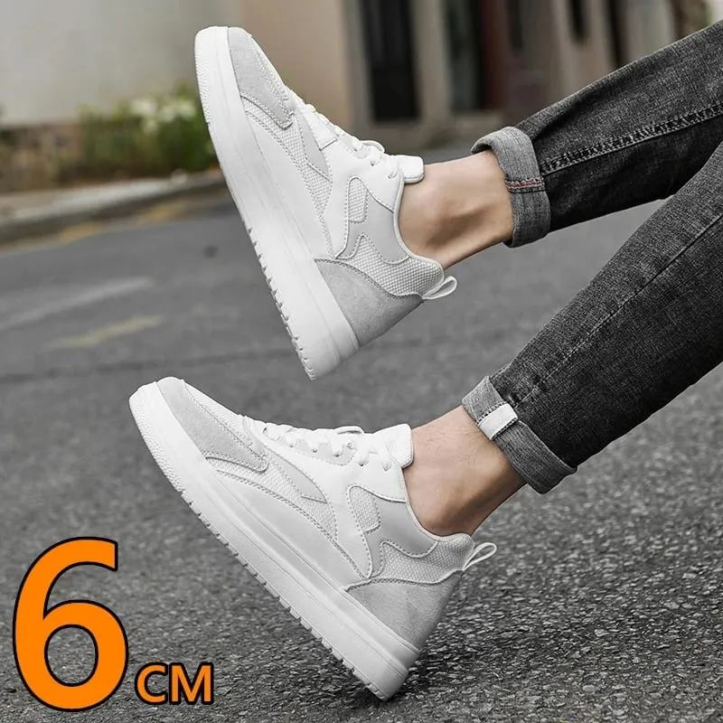 6cm Height Increase Shoes Unisex Genuine Leather & Mesh Breathable Lightweight Casual Sneakers Comfortable Elevator Footwear — image 2