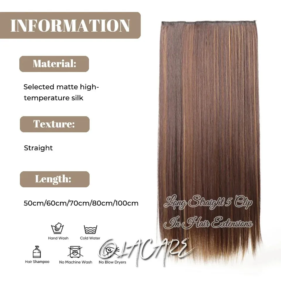 Synthetic Wig 5 Clip One Piece Invisible Hair Extensions Long Straight 24Inch Heat Resistant Hairpiece for Women