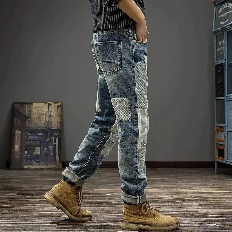 Autumn and Spring New Fashion Trend Retro Sports Straight Leg Printed Jeans Men's Casual Loose Comfortable High Quality Pants — image 5