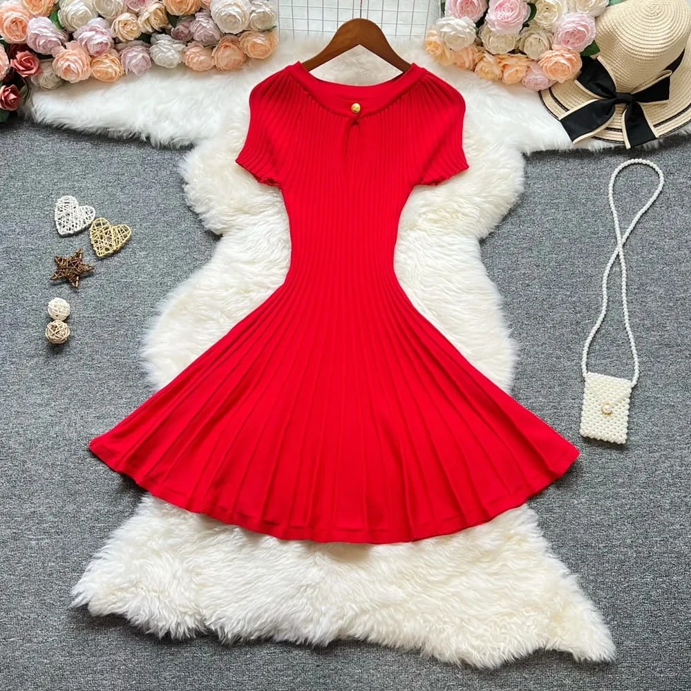 YuooMuoo Korean Fashion A-line Knitted Short Dress 2026 New Y2K Summer Red Black Pleated Party Dress Streetwear Lady Vestidos — image 3