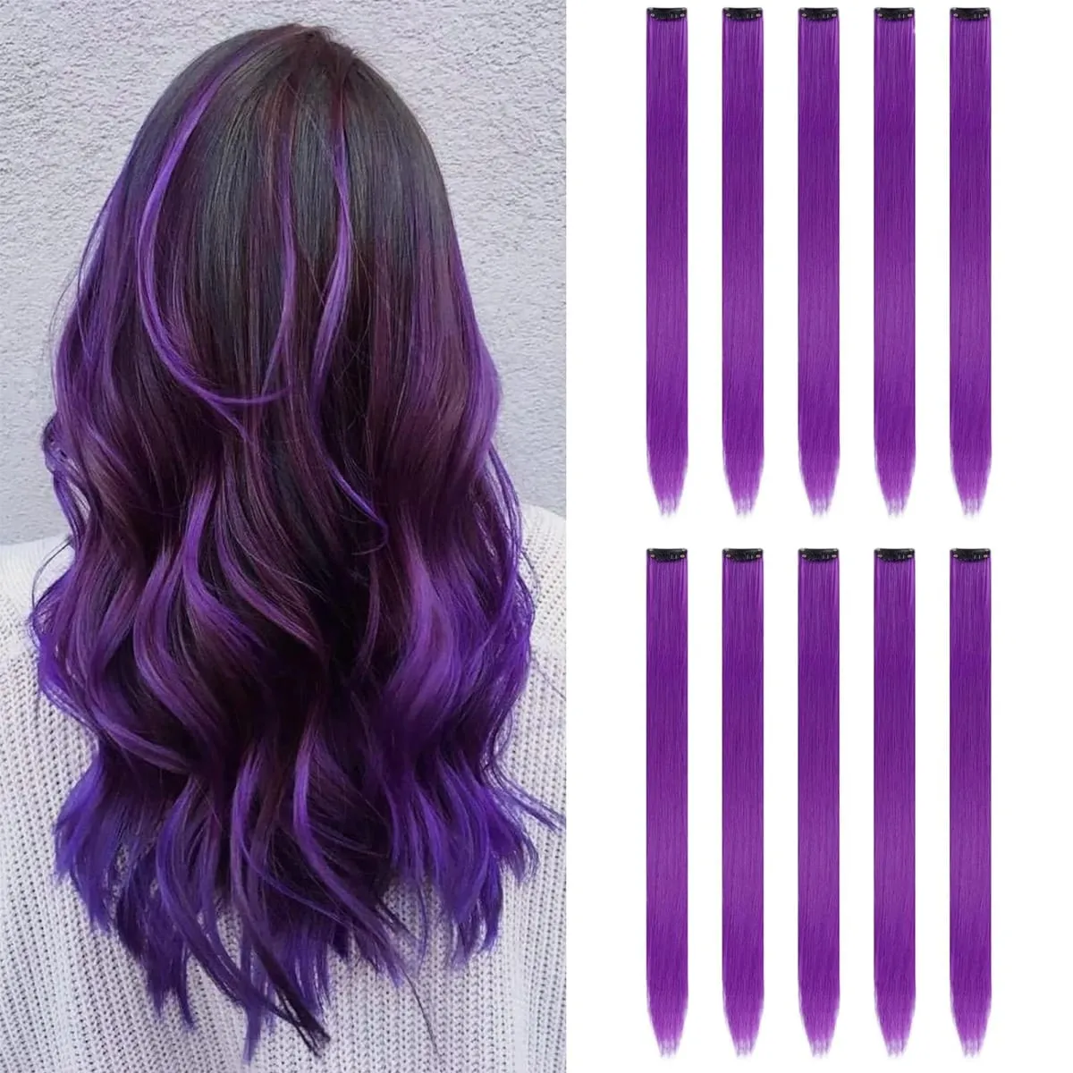 10ชิ้นสีสังเคราะห์ต่อผมคลิปในส่วนขยายของผมที่มีสีสันต่อผมสายรุ้งสำหรับเด็กผู้หญิงของขวัญ — image 2