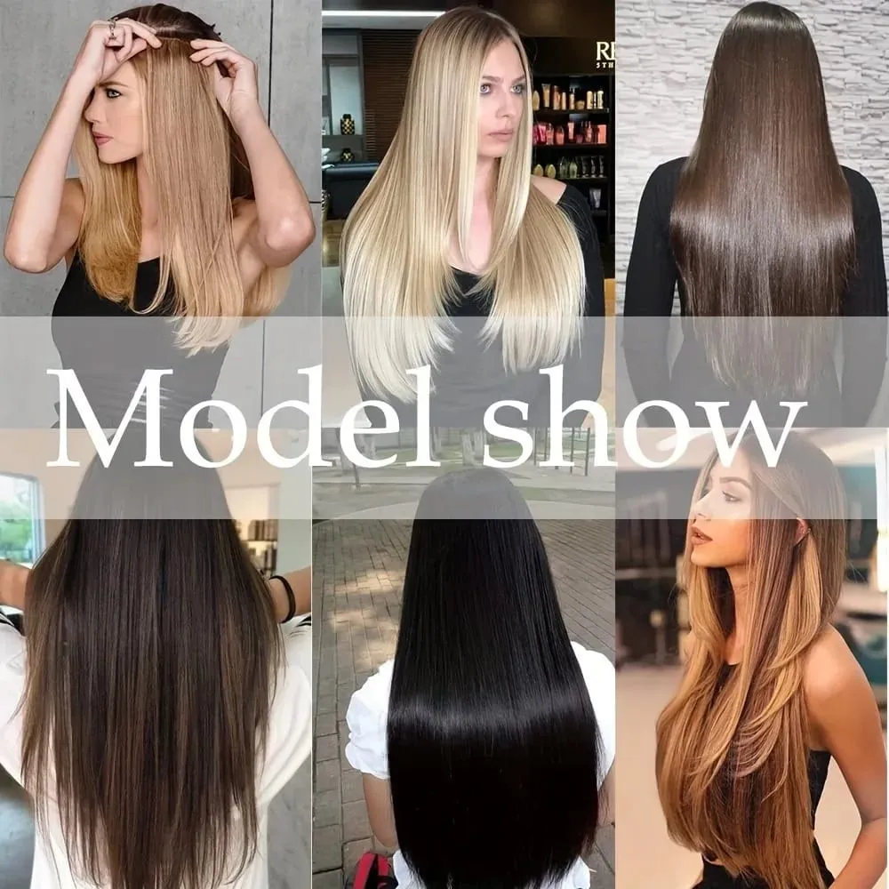 Black Hair Extensions 6pcs/set Women Long Straight Synthetic Full Head Clip 16Clips Ombre Heat Resistant Fiber Hair Kpop Cosplay — image 6
