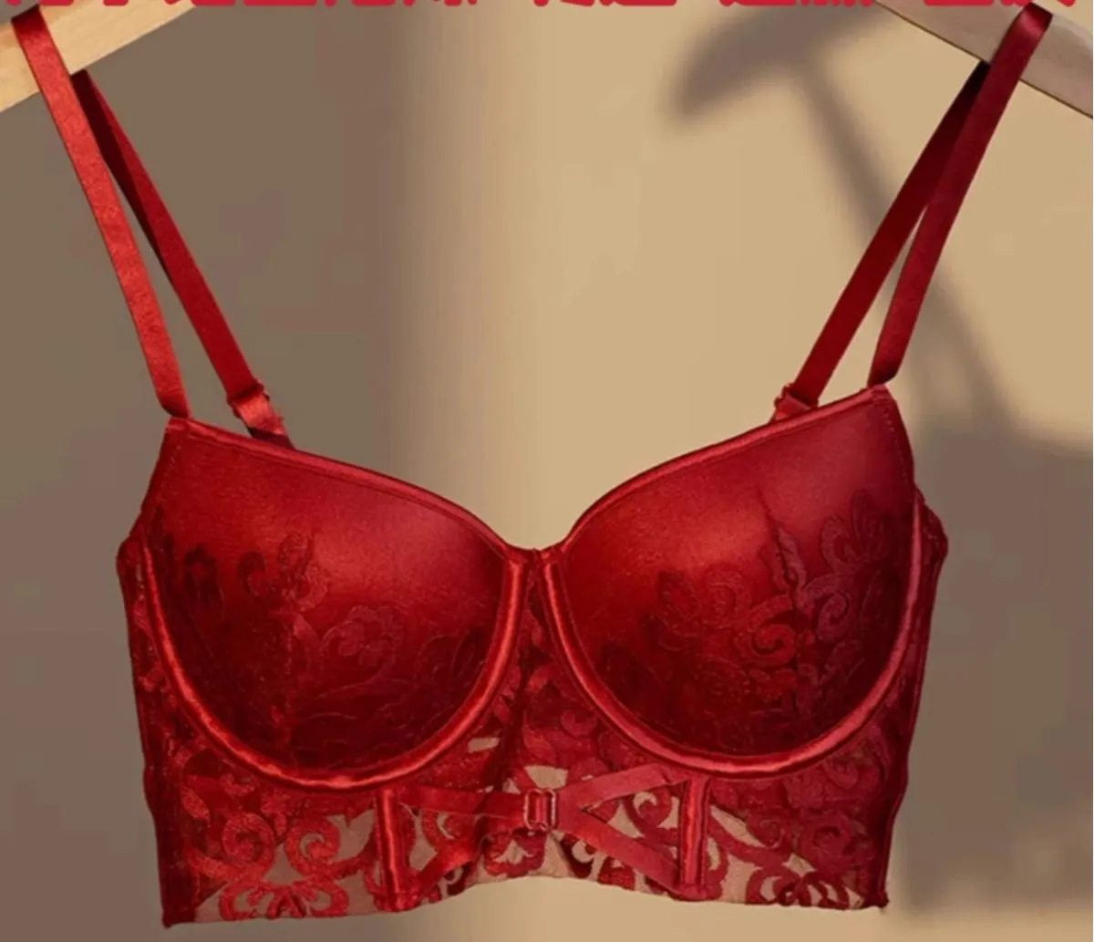 Red Lingerie Set for Wedding Bride Push-Up Bra To Make Small Breasts Look Larger Side Support Dragon Zodiac Year Bra Set — image 1