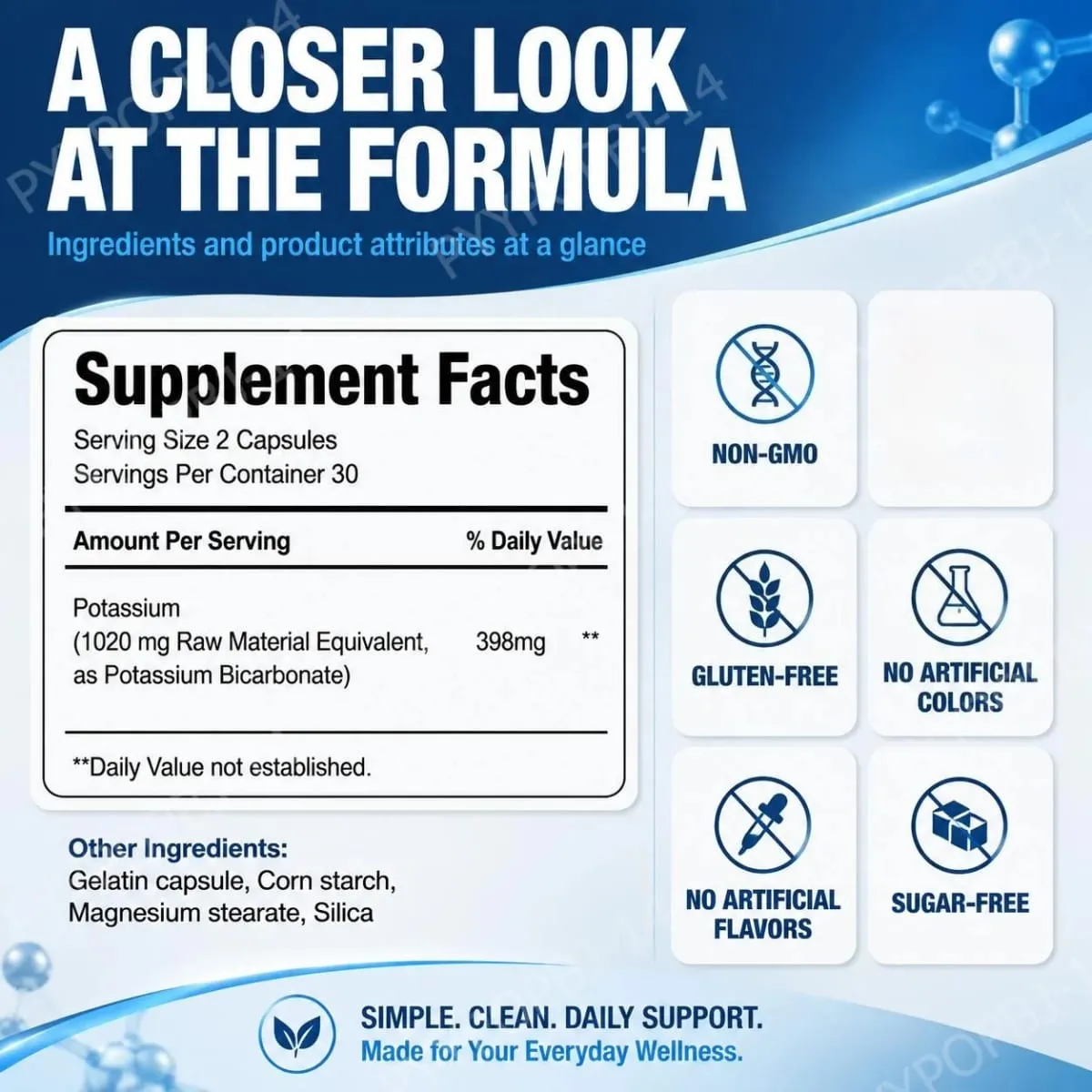Googeer Potassium Supplement Capsules for Daily Mineral Gap Support 1020 Mg Equivalent Steady Potassium Level 60 Capsules