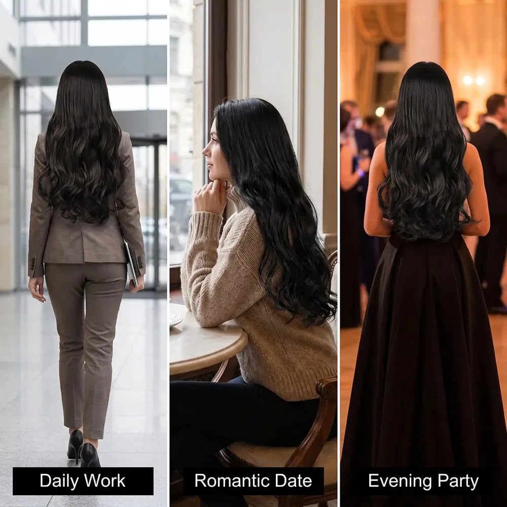 32' Invisible Wire Hair Extensions Curly Black No Clip One Piece Synthetic Hair Piece for Women Natural Long Heat Resistant — image 3