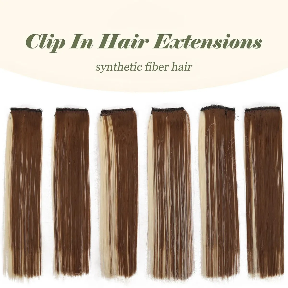 6PCS 6 Clips In Synthetic Hair Extensions Medium Short Straight Clip In Highlights Hairpiece For Women Daily Use — image 3