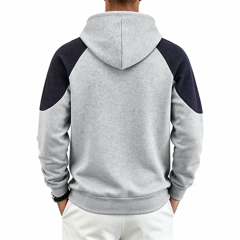 Autumn Winter Men Color Block Raglan Hoodie Textured Chest Panel Drawstring Kangaroo Pocket Loose Casual Streetwear Sweatshirt — image 19