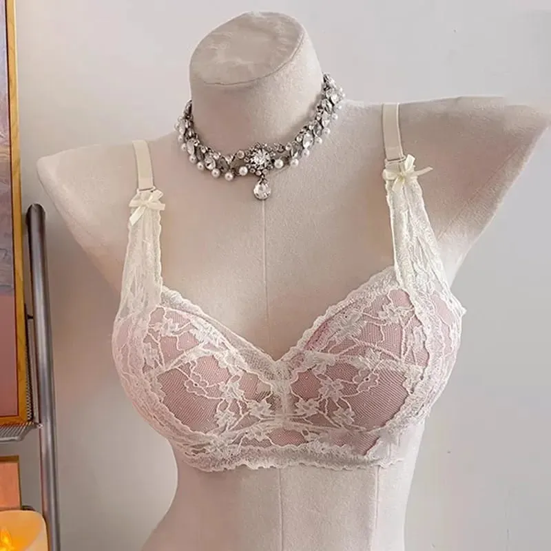 Female Halter Style Bow Lace Bra Padded Push‑Up No Underwire Soft Inner Wear Lingerie for Small Bust Daily Wearセクシーな — image 10