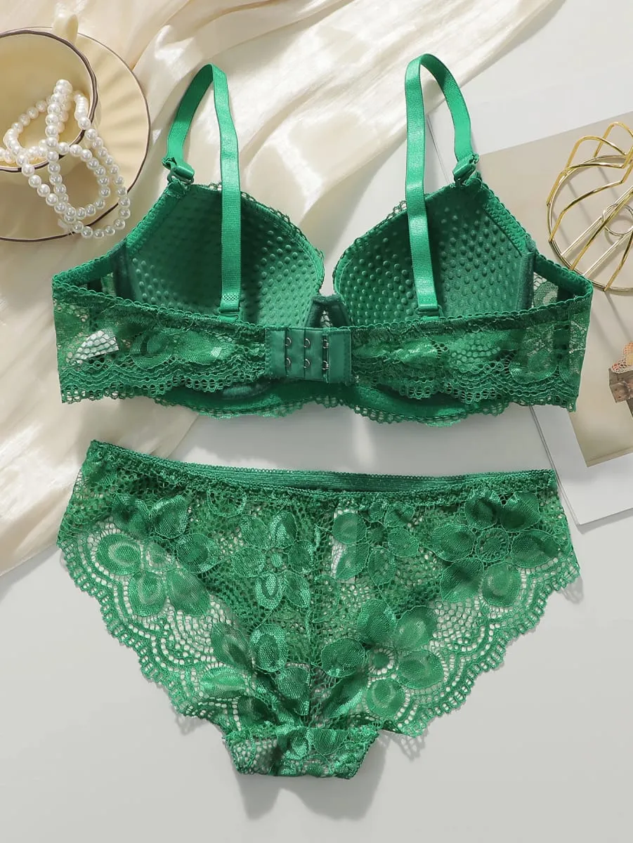 Hot selling green lace lingerie set sexy bra 2-piece set fashionable white display set push up braissere A2123 — image 2