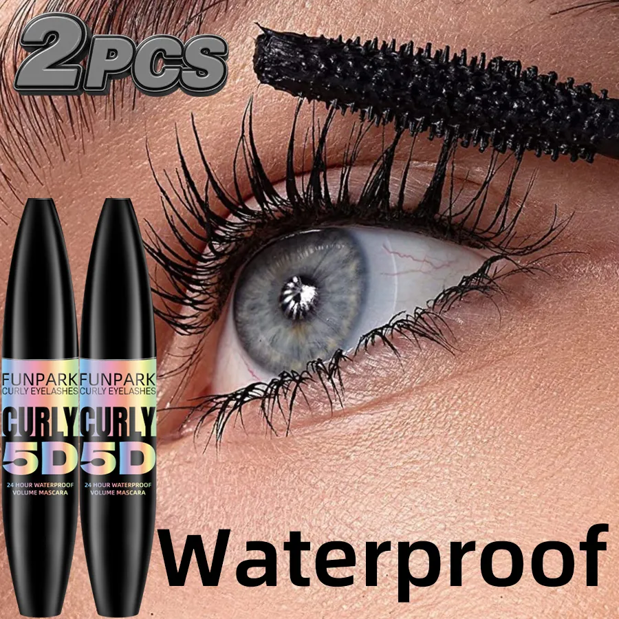 2pcs 5D Eye Black Mascara Waterproof Lengthens Eyelashes Extension Silk Fiber Mascara Long Lasting Eye Makeup for Women Cosmetic Korean Beauty — image 3