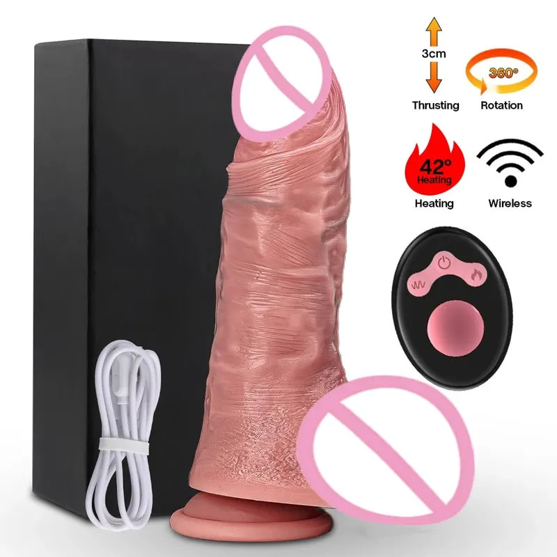 10 Modes Penis Vibrating Rotating Heating Telescopic Thrusting Dildo Vagina Dick Anal Use Unisex Electric / Manual Sex Toys — image 9