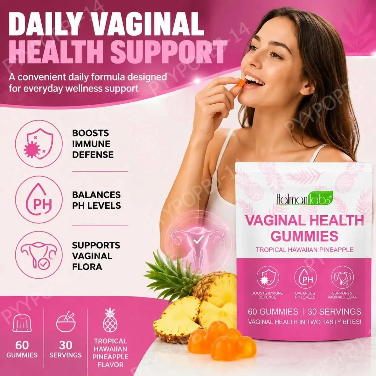 HolmanLabs Vaginal Health Gummies with Vitamin C and Probiotics Supports Vaginal Flora Helps Balance PH Levels 60 Gummies — image 1