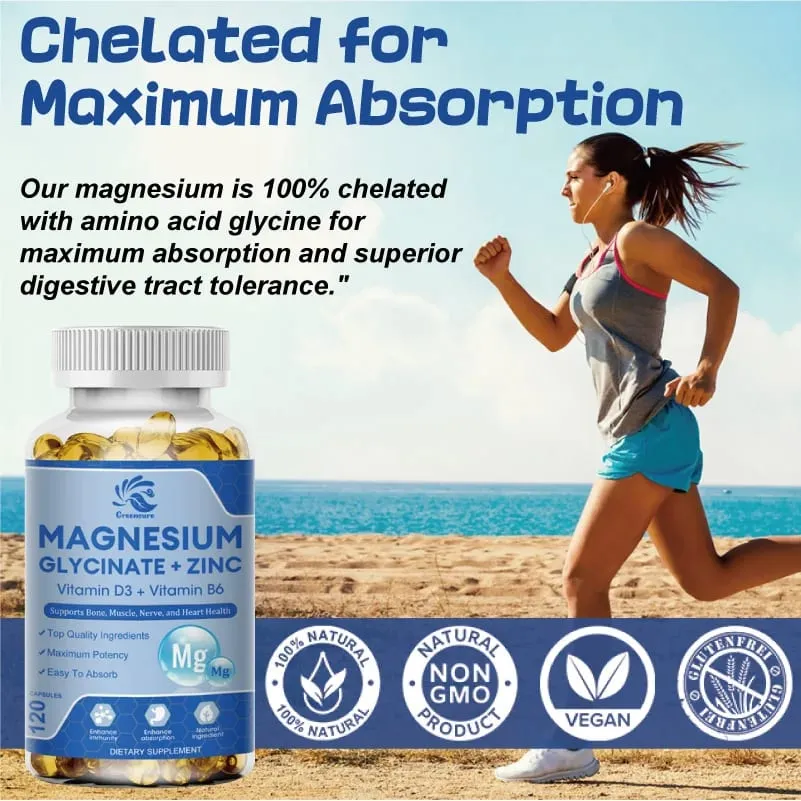 Magnesium Glycinate & Zinc 500mg Mineral Supplement for Supports Muscle Joint and Health Maximum Absorption