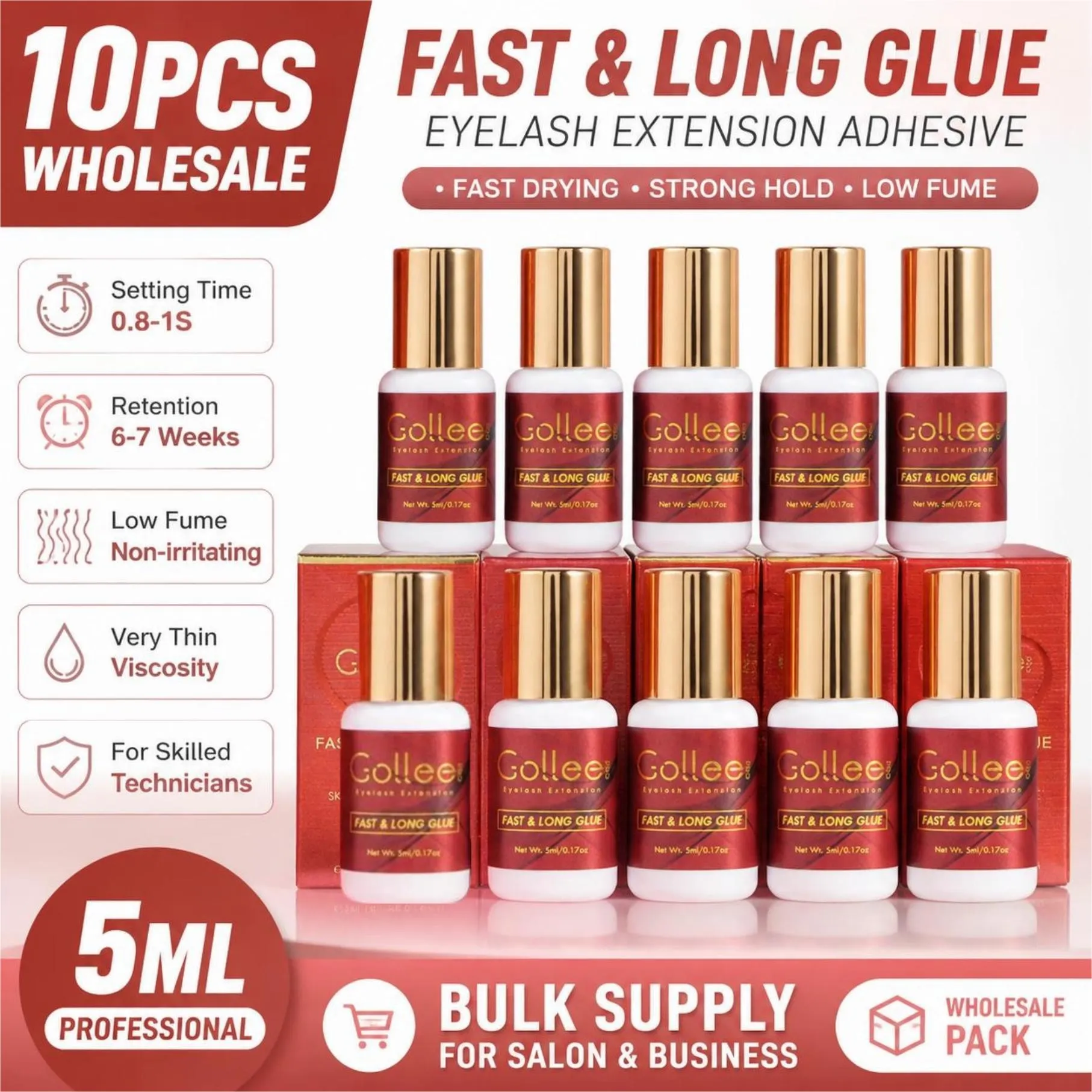 Gollee Professional Eyelash Glue Eyelash Extension Fast Drying Long Strong Lash Glue False Eye Lash Adhesive