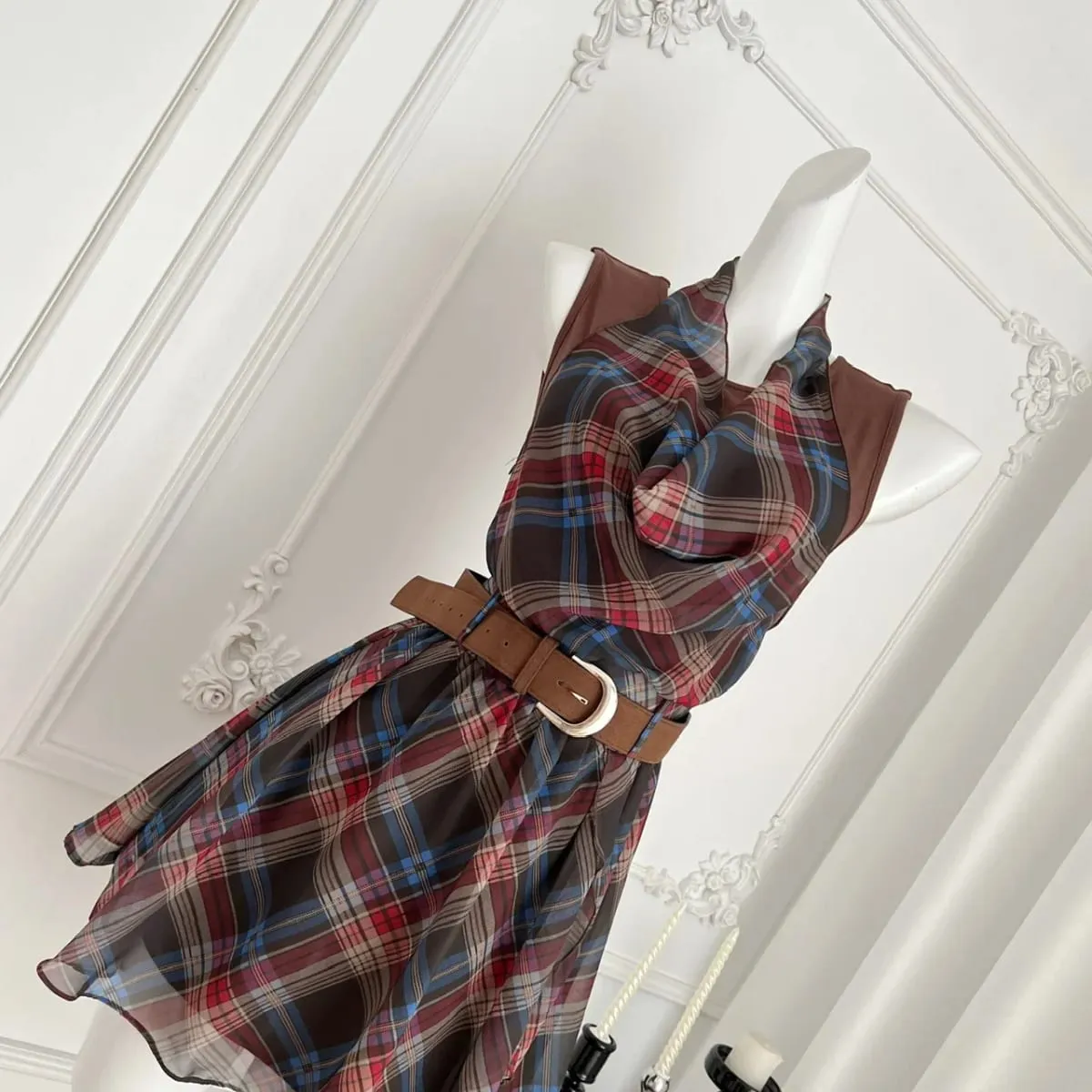 Elegant French Style Mini Dress Neck Hanging Unusual Plaid Women's Slimming Waist Dress Summer New Arrival Polka Dot Skirt — image 4
