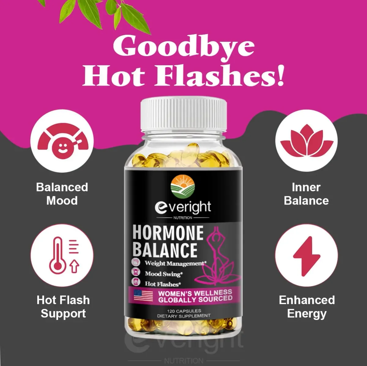 Komplettes pflanzliches Nahrungsergänzungsmittel für die Menopause für Frauen – Multibenefit Menopause Relief Hormonbalance für nächtliche Schweißausbrüche, Stimmung 120 KAPSELN — image 2