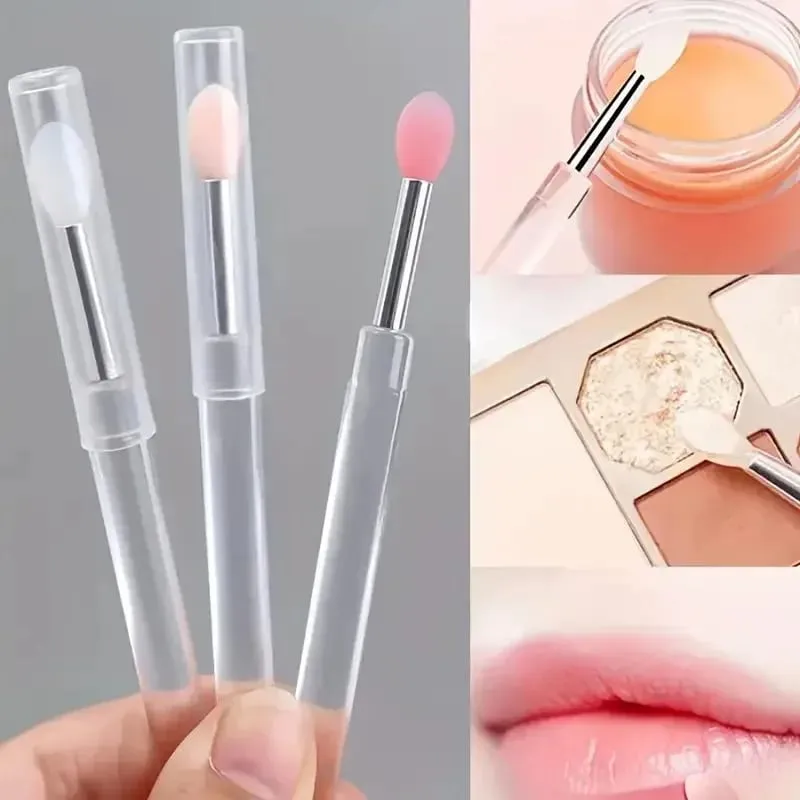 1/3PCS Portable Silicone Lip Brush With Cover Soft Multifunctional Lip Balm Applicator Lipstick Lipgloss Makeup Brushes — image 2