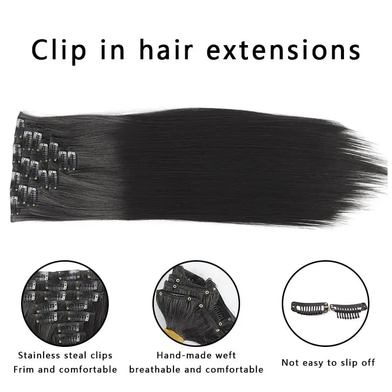7ชิ้นเต็มหัวคลิปในส่วนขยายของผมเหมาะสำหรับผู้หญิง-20 "/50เซนติเมตรยาวตรงผมสังเคราะห์ที่มี150กรัมรวมปริมาณ — image 3