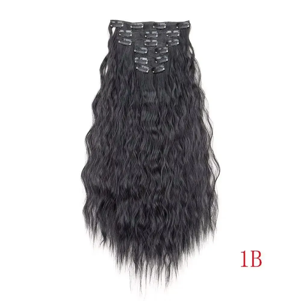 24 Inch Clip In Hair Extensions 6PCS Hair Extensions Long Water Wave Hair Full Head Synthetic Clip On Hairpiece For Women Girls — image 12