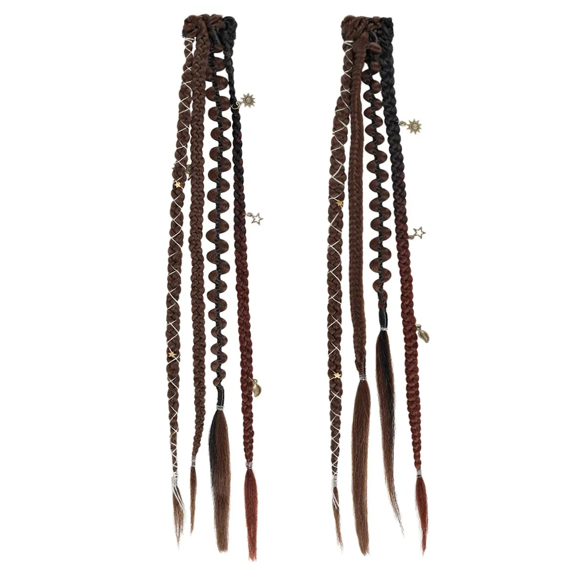 Boho Ombre Burgundy Braided Ponytail Hair Extensions Synthetic Braids With Bohemian Viking Hair Pieces For Women Carnival Party