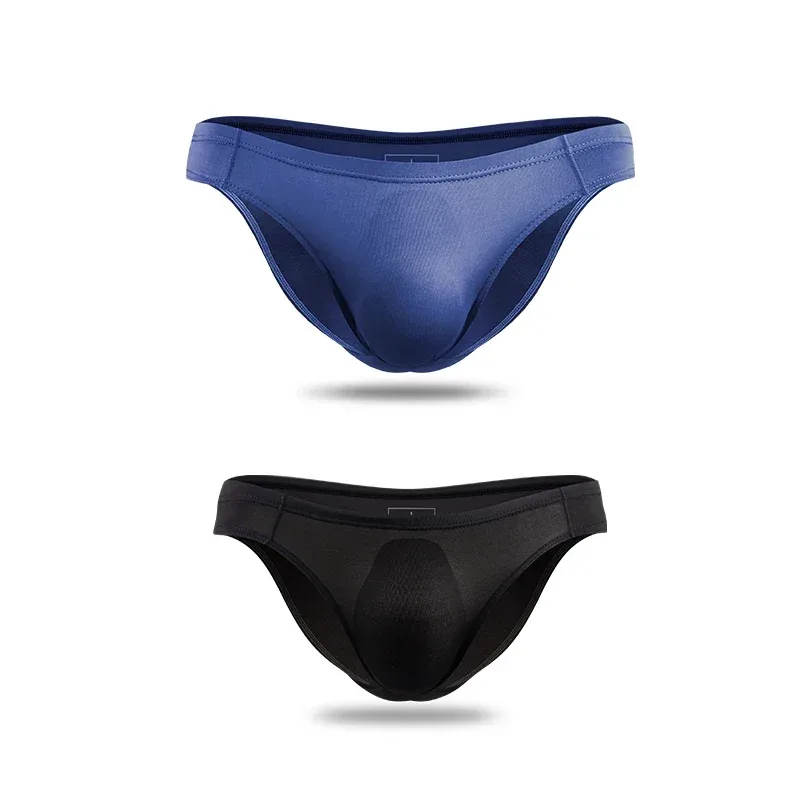 2PCS Men's Underpants Ice Silk Breathable Sexy Thin U Convex Transparent One Piece Low Waist Triangle Shorts Head