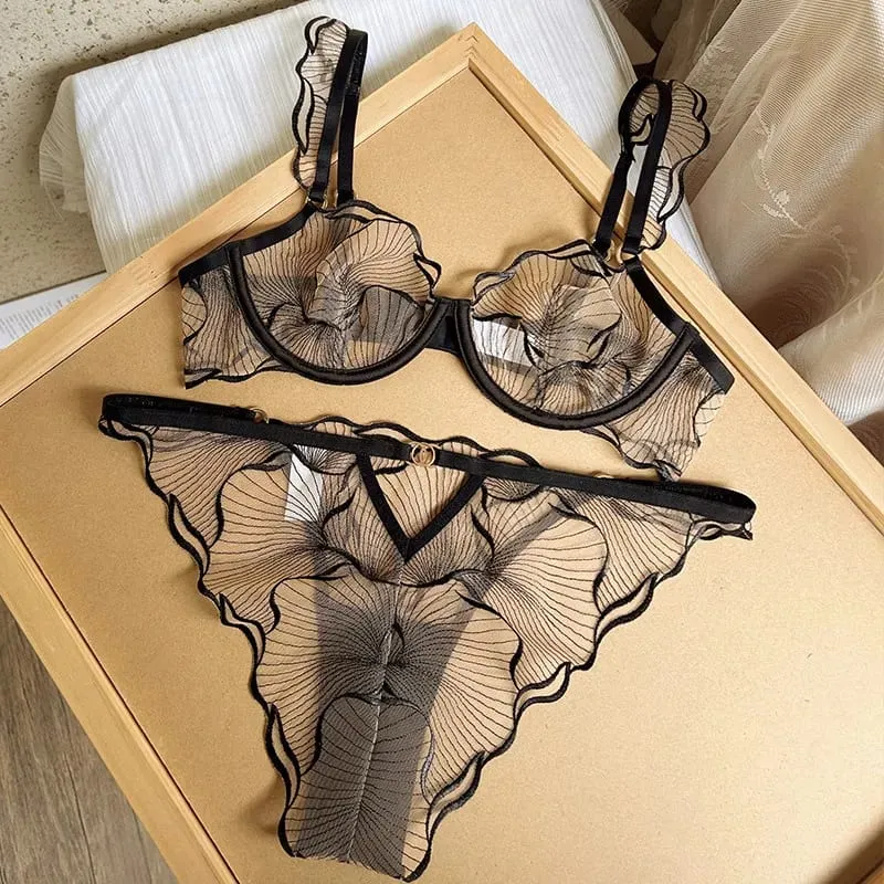 European Style Ultra Thin Sheer Lace Lingerie Set Embroidery Minimizer Bra Big Bust Support Slim Fit Underwear S-XL Size 32-38 — image 7